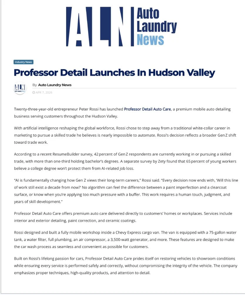 Auto Laundry News feature on Professor Detail Auto Care